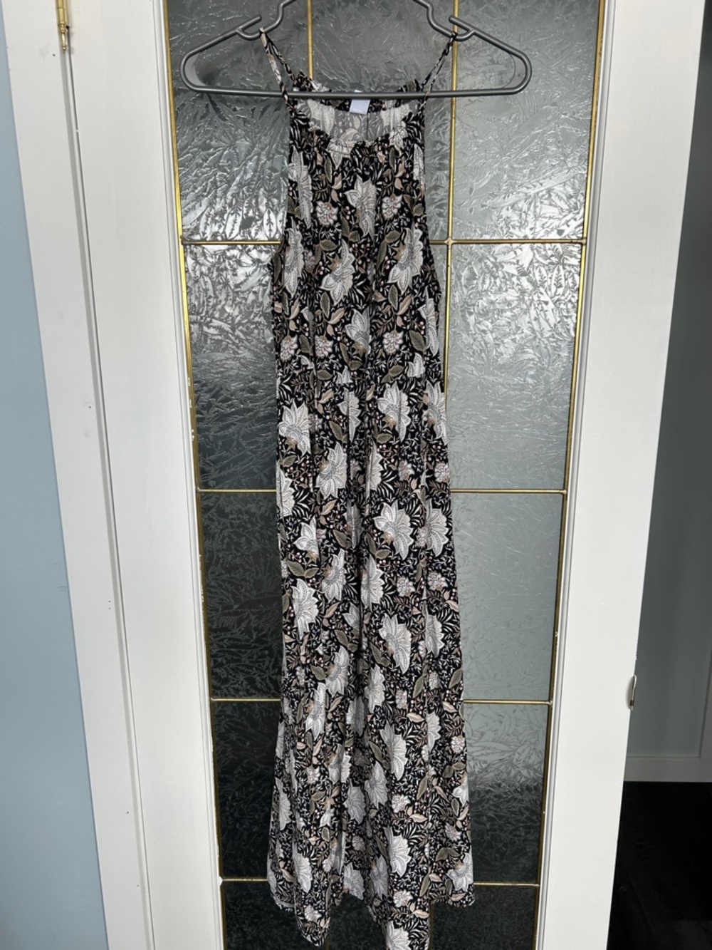 Old Navy Black Floral Halter Maxi Dress